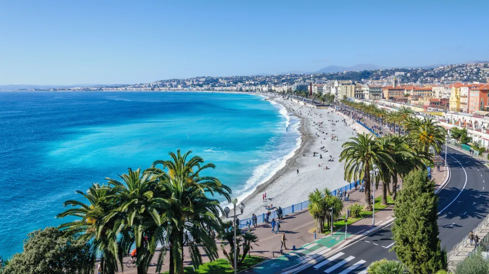 Den berømte strandpromenaden i Nice, Promenade des Angles 