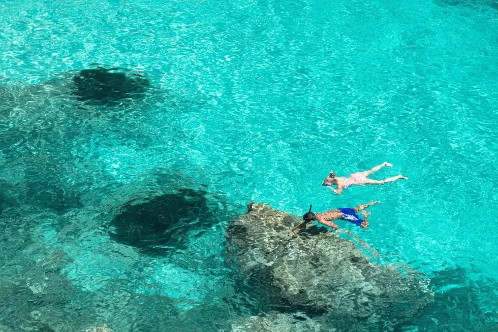 Snorkling i det krystallklare vannet er en populær aktivitet i Cala Vinyes  